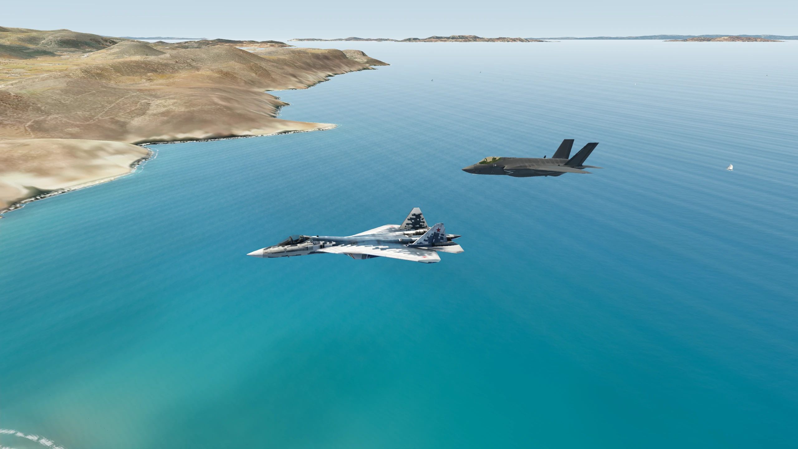 Two fighters over Paros and the Aegean Sea