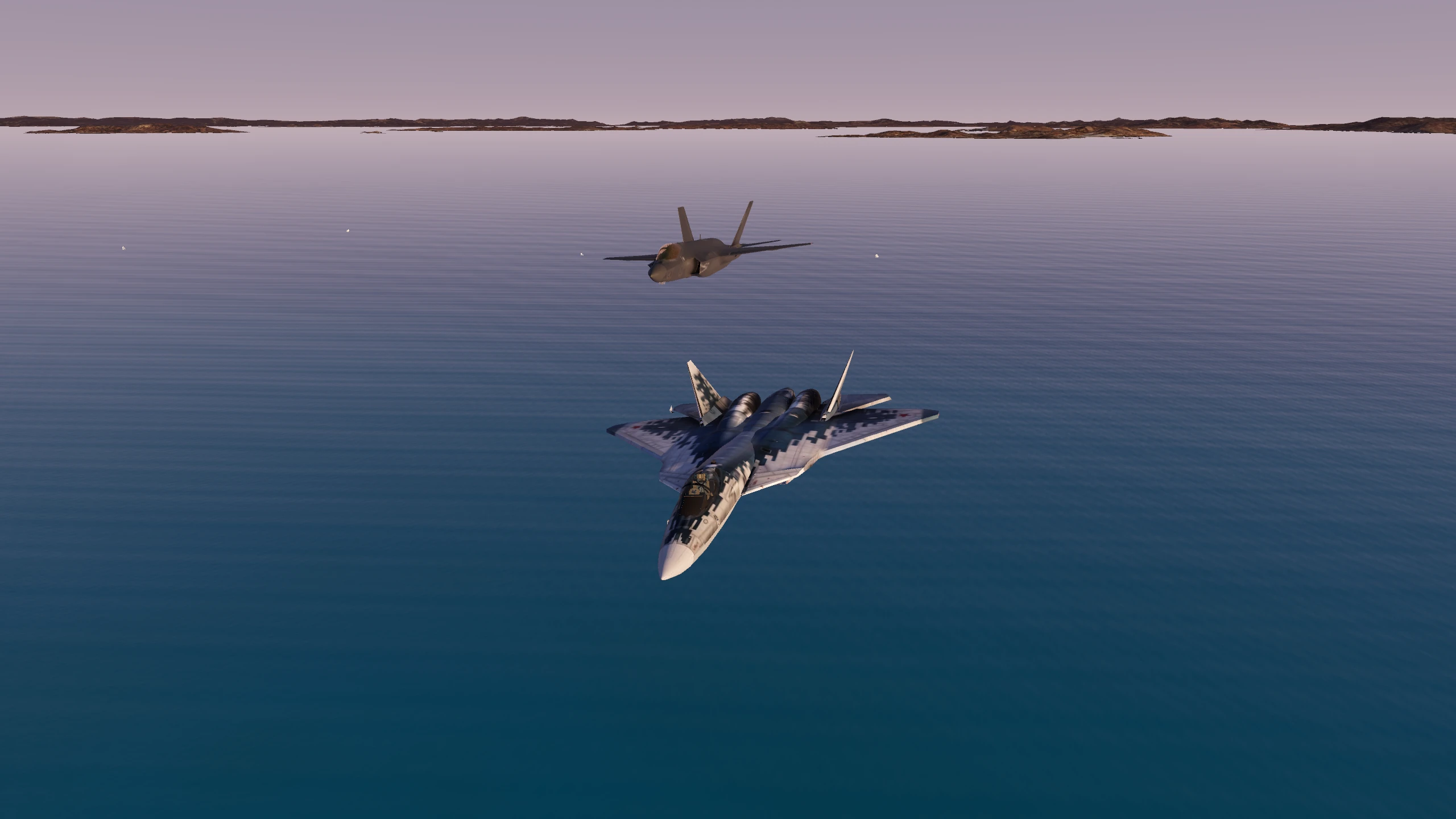 Fighters over the sea at dawn