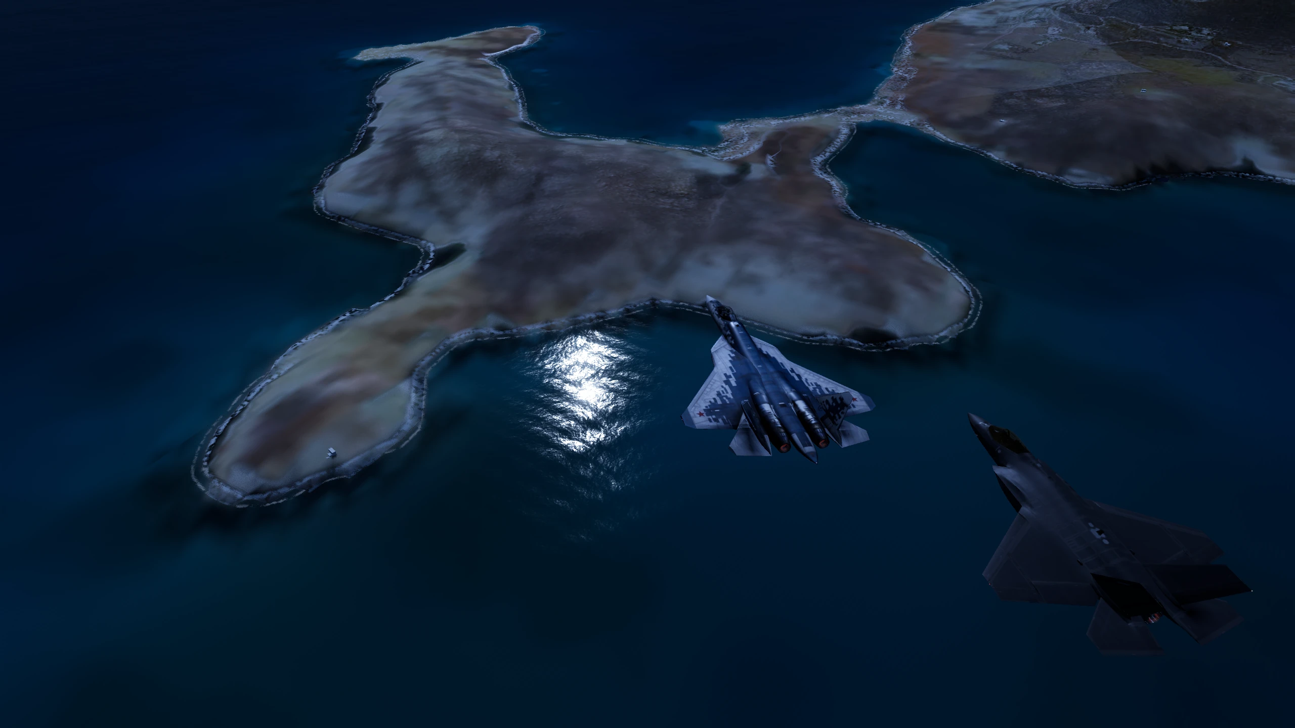 Night flight in moonlight